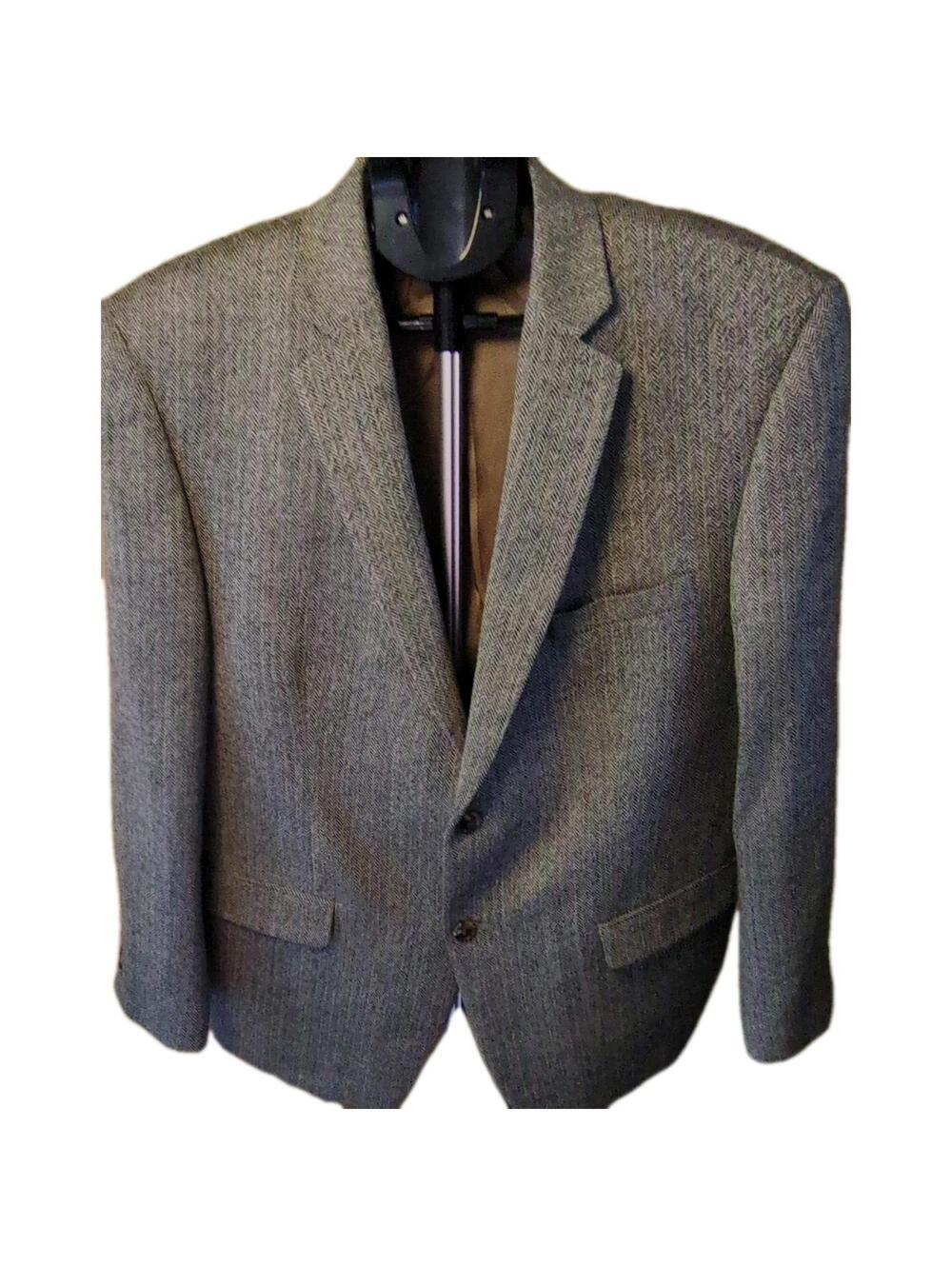 Joseph Abboud Regular Fit Gray Lambswool Herringbone Blazer 42S Elbow Patches